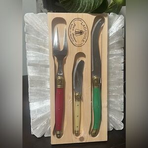 Laguiole 3 Piece Cheese & Butter Knife Set, in Wooden Display / Gift Box,